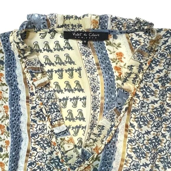 Violet & Claire Bohemian- Print Peasant Top Sz M - Picture 3 of 12